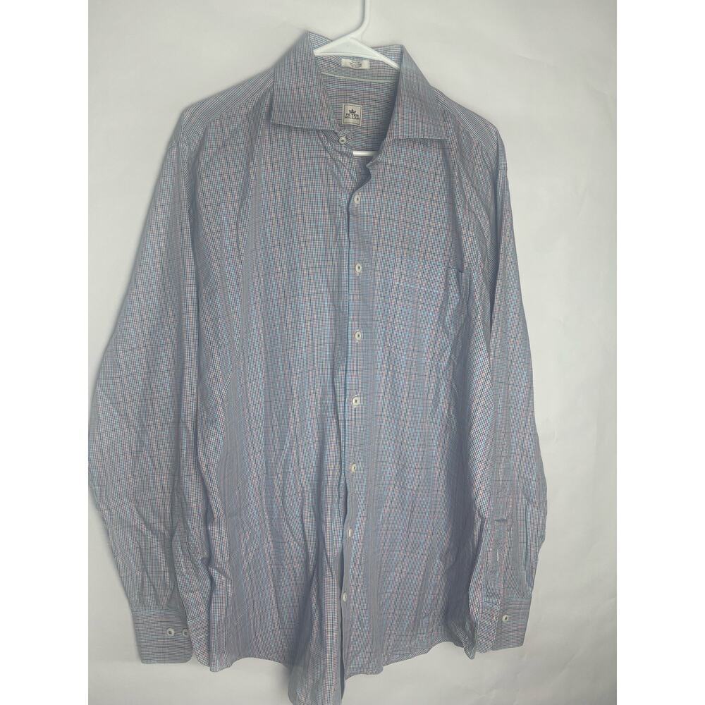Peter Millar Men's Long Sleeve Dress Shirt Size L Blue w/ Multicolor Stripes